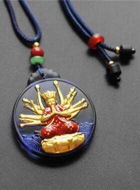 准提佛母 佛像装饰挂件准提菩萨 吊坠 水晶黄色男女项链