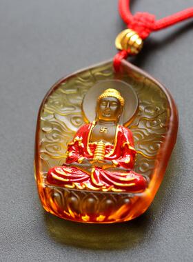 琉璃药师佛灵隐同款佛牌药师佛琉璃贴金佛像挂件唐彩绘吊坠包邮