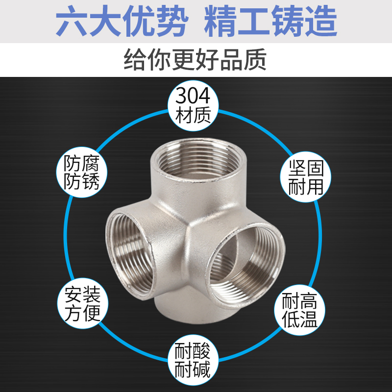 立体三通四通五通接头304不锈钢3/4/6分内螺纹1寸2寸水管接头配件 - 图2