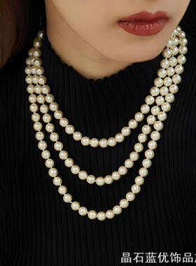 搭配旗袍仿珍珠项链锁骨链子双层