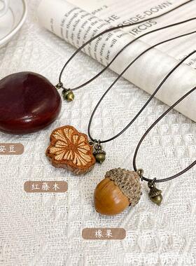 复古民族风橡果吊坠项链女2025