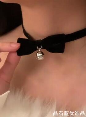 丝绒铃铛项圈女蝴蝶结choker