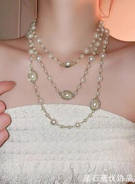 仿珍珠项链叠戴女款2025新款爆款