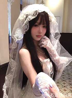 双层花边网纱包头头纱白色精致刺绣蕾丝长手套Lolita少女穿搭配饰