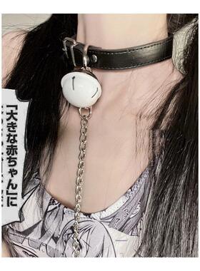 蝴蝶结项圈女K9猫咪铃铛狗M颈带牵引绳网红情侣饰品COS皮质项链