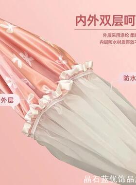 蝴蝶结印花双层浴帽内外双层防水木耳边花边成人居家护发浴帽
