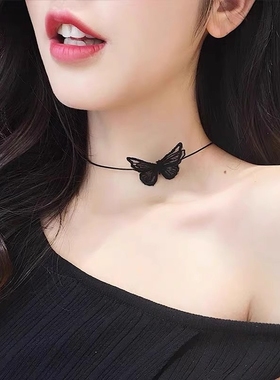 系带饰品蝴蝶结蕾丝项圈女颈带黑色项链玫瑰锁骨链复古颈圈