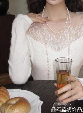搭配旗袍仿珍珠项链锁骨链子双层