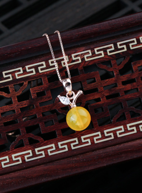 925银珍珠镶嵌蜜蜡银吊坠