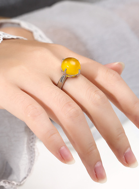 diy纯银蜜蜡琥珀和田玉戒指空托