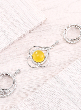 纯银日韩风镶嵌蜜蜡吊坠空托