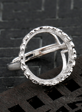 爱心镶琥珀蜜蜡开口戒指空托