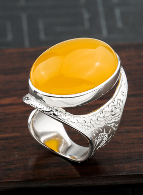 花纹订做镶嵌琥珀活口戒指空托