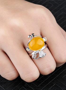 紧箍咒镶嵌琥珀戒指托