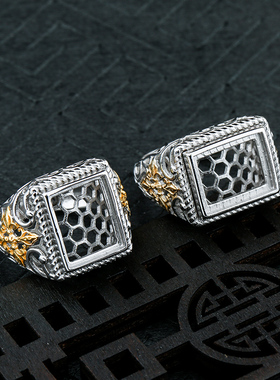 s925纯银方形戒指绿松石18k黄金