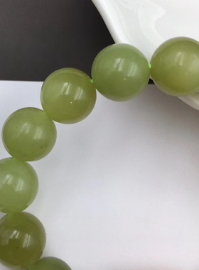 天然12mm和田玉DIY手串黄口料密度好 玉质细腻搭配老蜜蜡和田玉