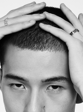 coughinvain拼接刻印银对戒指