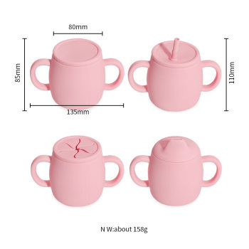 2024 ໃໝ່ Silicone Learning Drinking Cup with Straw Children's Anti-fall and High Temperature Resistant Cup Training with Lid Baby Silicone Cup