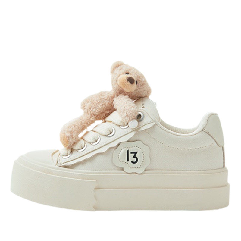 顶版玩偶小熊帆布鞋女2025新款厚底增高系带小白鞋运动休闲板鞋潮,淘宝优惠券,粉丝福利购,淘宝优惠卷
