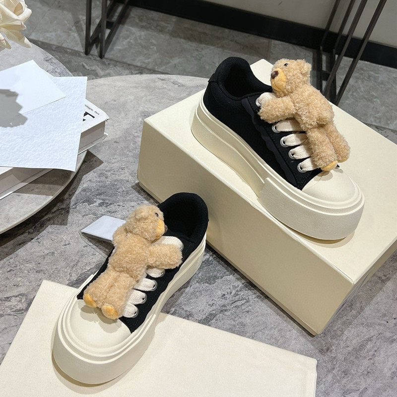 顶版玩偶小熊帆布鞋女2025新款厚底增高系带小白鞋运动休闲板鞋潮,淘宝优惠券,粉丝福利购,淘宝优惠卷
