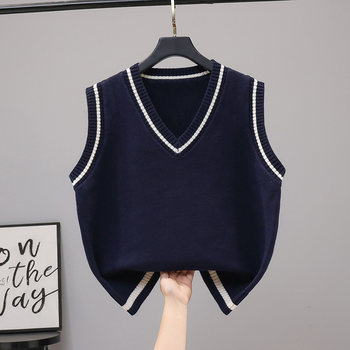 2024 Spring and Autumn New College Style Vest French Small V-neck Knitted Vest Women's Sleeveless Vest Top