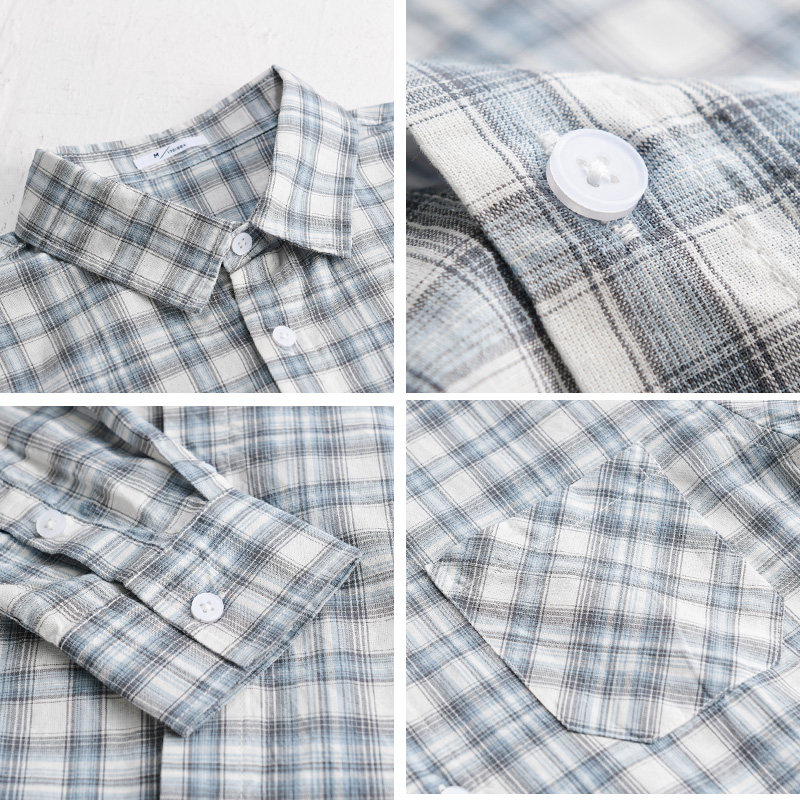 日系复古格子长袖衬衫男士春秋潮流百搭纯棉上衣宽松休闲简约外套,淘宝优惠券,粉丝福利购,淘宝优惠卷