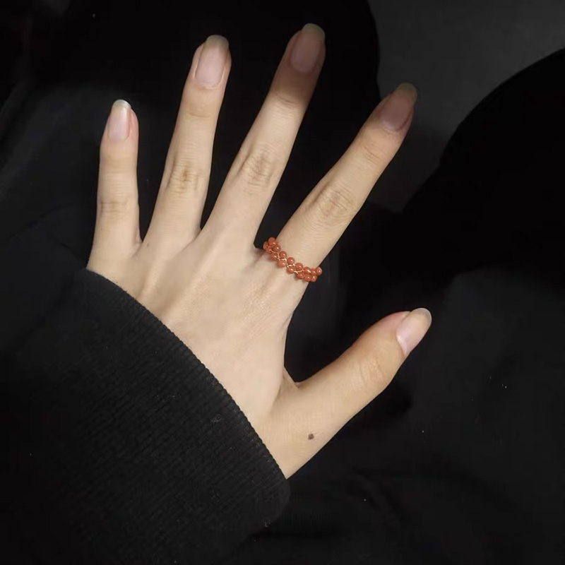 天然黑发晶戒指14k镀金DIY编织女款时尚个性指环可以调大清新礼物-图1