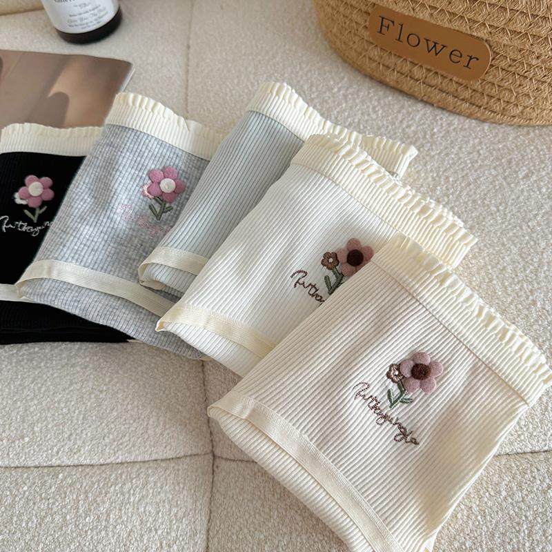 刺绣小香风~A类螺纹纯棉内裤女生抗菌中腰包臀韩系学生三角短裤,淘宝优惠券,粉丝福利购,淘宝优惠卷