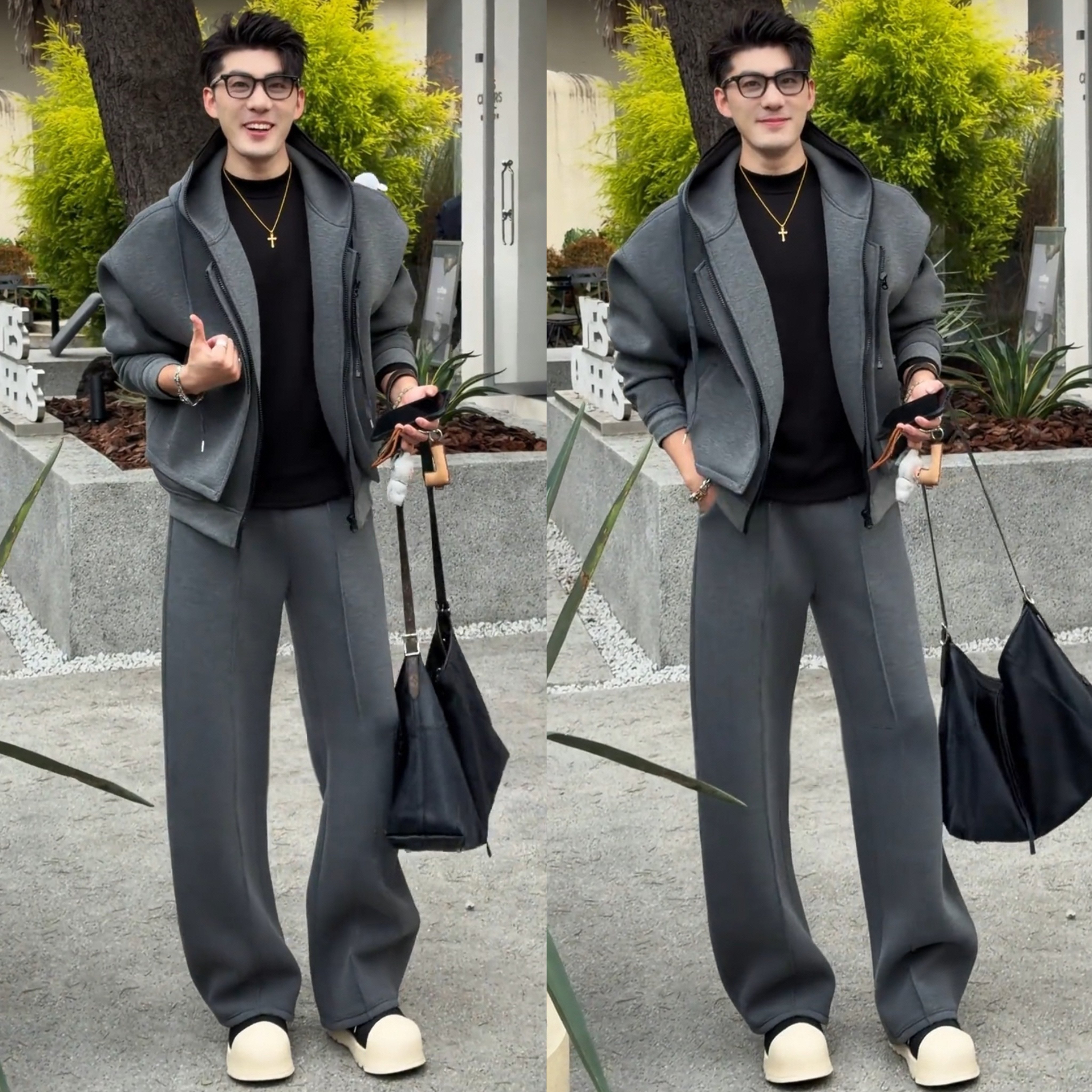 秋冬松弛风假两件连帽卫衣套装男简约廊形宽松外套直筒卫裤两件套,淘宝优惠券,粉丝福利购,淘宝优惠卷