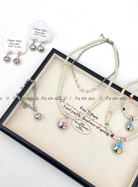 心粉色破壳龙蛋项链小巧精致珍珠耳环女个性设计可爱百搭手链