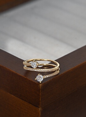 2026真金电镀微镶锆石个性戒指女小众设计感几何指环精致网红食指