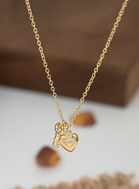 2026真金电镀金属风简约钥匙锁骨链女小众设计感爱心项链精致简约