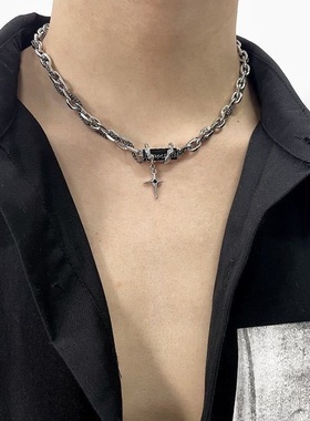 星体缠绕黑钻潮流钛钢锁骨链男女