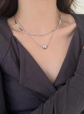 双层爱心毛衣链双层爱心蛇骨链