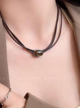 美拉德气质锁骨链虎眼石项链女