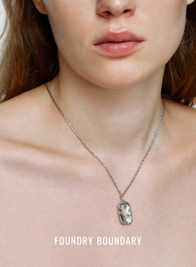 FOUNDRY BOUNDARY 纯银方形冰片项链 白水晶吊坠原创设计师 默叙
