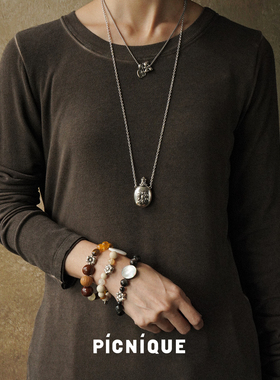 PICNIQUE虎眼石银曜石串珠手链