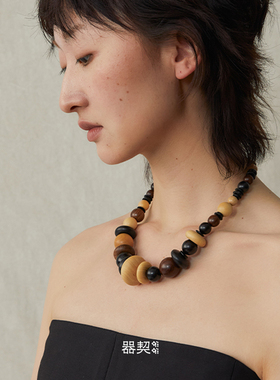 QIQI器契平安果木雕串珠项链