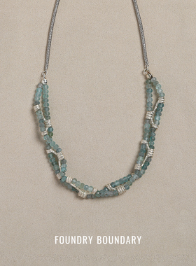 FOUNDRY BOUNDARY 白水晶蓝磷灰纯银绳结项链 原创设计师银饰默叙