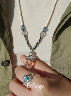 ENSAGE 日迹风迹项链 纯银绿松石原创小众设计师度假毛衣链 默叙