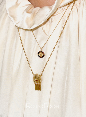 ROUNDFACE Palm棕榈项链 原创设计复古吊坠金色毛衣链 默叙