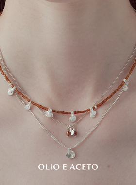 OLIO E ACETO油醋汁 珊瑚纯银圆镜串珠项链 原创设计师银饰 默叙