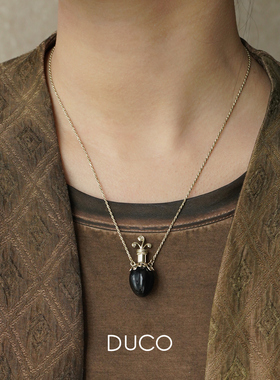 DUCO 晶石花瓶吊坠项链 纯银白水晶黑曜石蓝纹石原创小众设计默叙