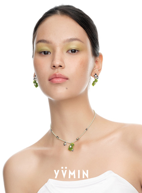 YVMIN尤目 纯银天然石小熊珍珠项链 草花园植绒迷你吊坠原创设计