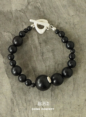 QIQI器气群山乌金银米串珠手链