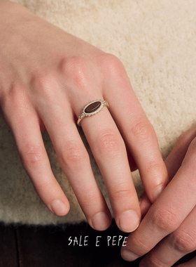 纯银卵石红酒泪滴戒指