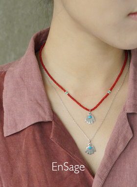 风切羽毛红羽古珠琉璃串项链