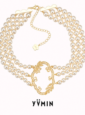 YVMIN尤目x SHUSHUTONG 镂空画框渐变珍珠项链 原创小众设计 默叙