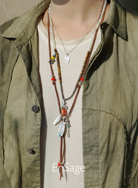 ENSAGE 羽毛绿松石项链 纯银原创小众设计师气质吊坠锁骨链 默叙