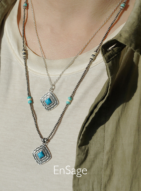 天印之石纯银绿松石吊坠项链